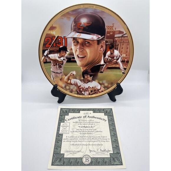 Cal Ripken Jr 1995 Record Breaker Bradford Exchange Gold Foil Plate w/ COA - Picture 5 of 10